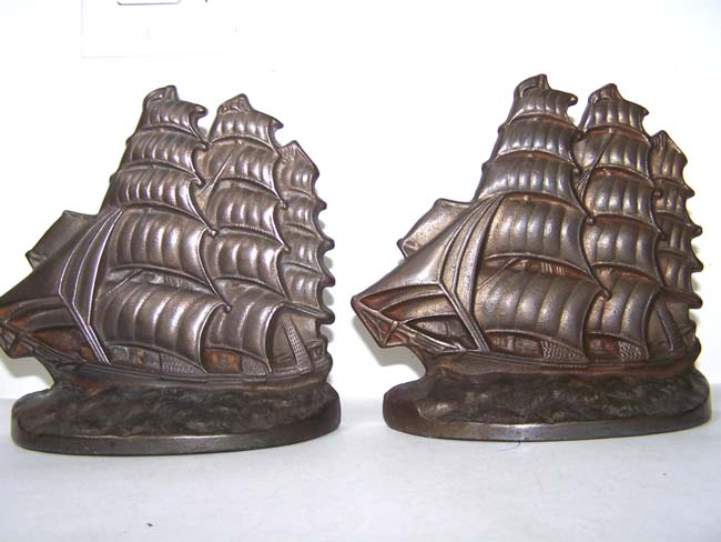 A pair of Antique Bookends circa 1922 depicting the Clipper Ship 'Flying Cloud'